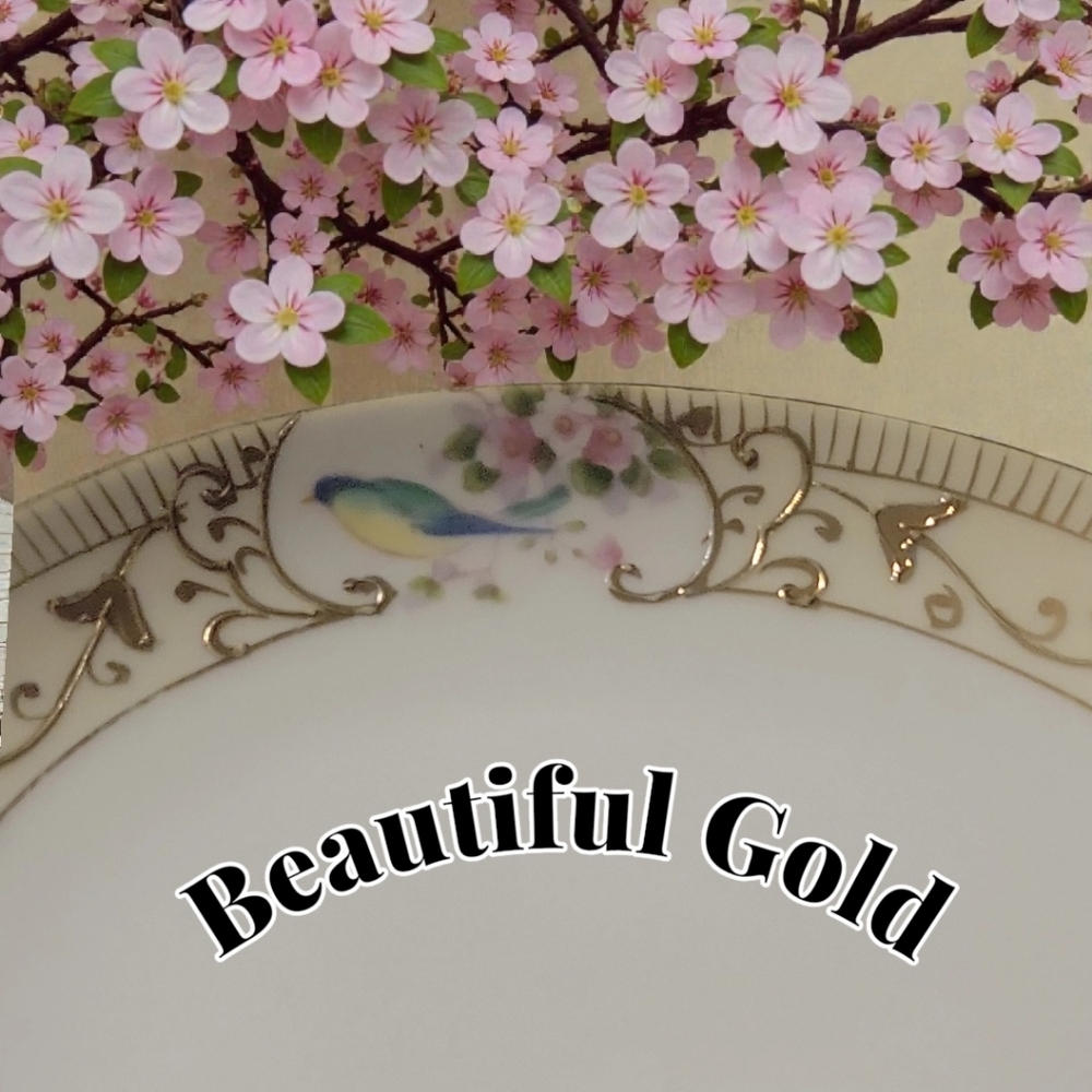 Vtg 1891-1921 Nippon N3328 Bread & Butter Plate Noritake Gold Bluebird Floral